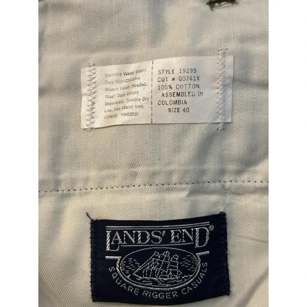 LANDS END 100% Cotton Pants 40x33‎ Army Green Pleated Front